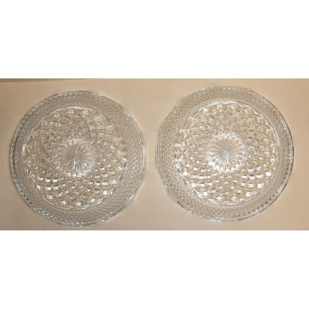 Set of 2 Vtg Anchor Hocking Wexford Clear Glass Dinner Plates 9.5 Inch Diamond‎